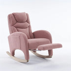 Fauteuil à bascule 1 place avec repose-pieds en tissu Teddy et lin Rose/Ivoire/Gris/Vert/Beige