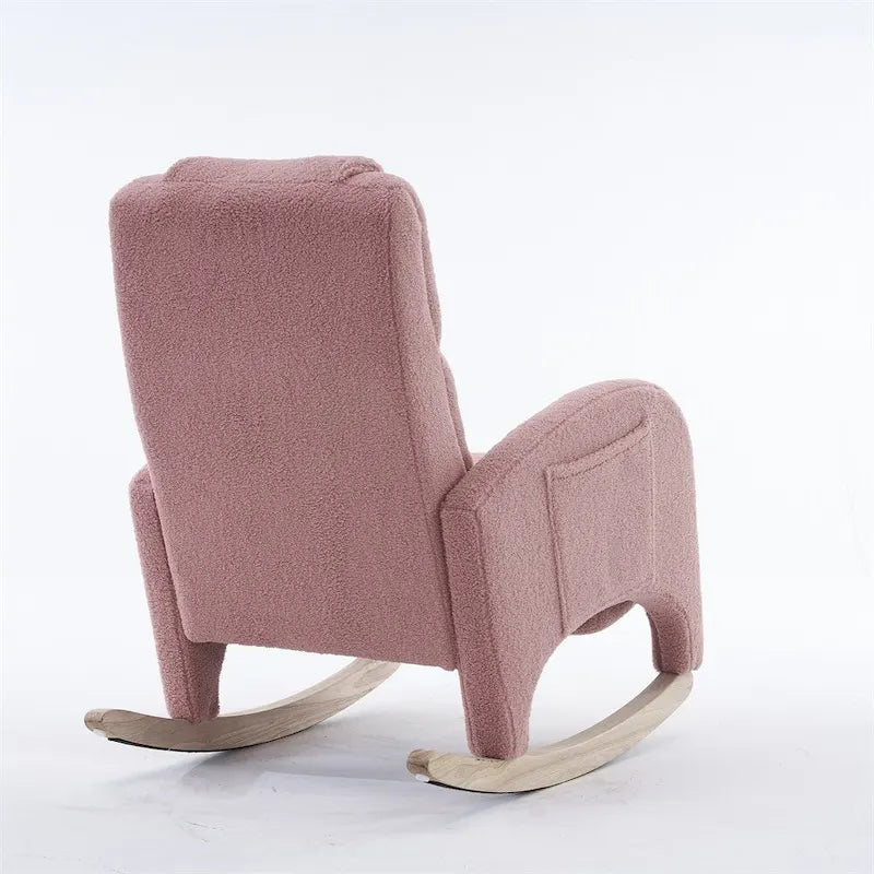 Fauteuil à bascule 1 place avec repose-pieds en tissu Teddy et lin Rose/Ivoire/Gris/Vert/Beige