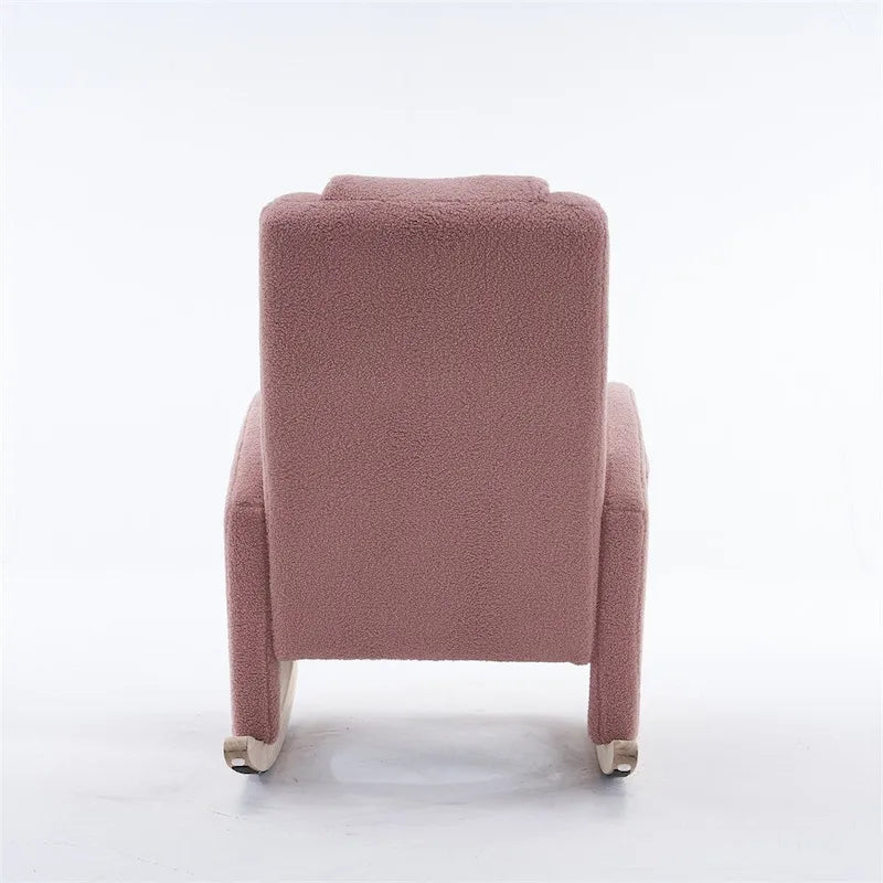 Fauteuil à bascule 1 place avec repose-pieds en tissu Teddy et lin Rose/Ivoire/Gris/Vert/Beige
