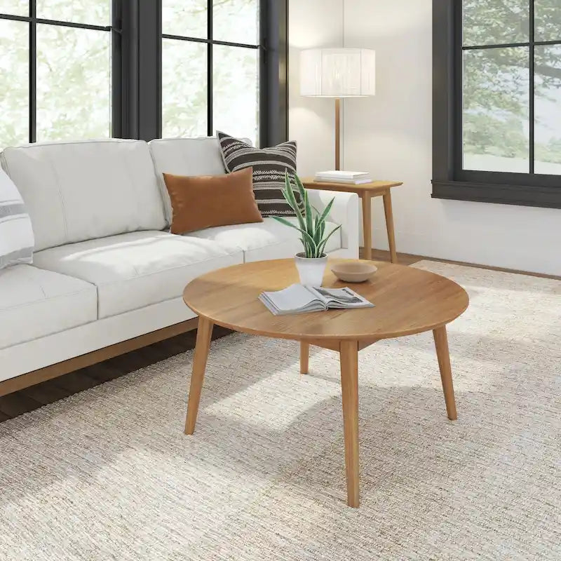 Table basse ronde Mid-Century Modern – Noyer / Noyer de pécan / Noir, 91 cm, 1 personne