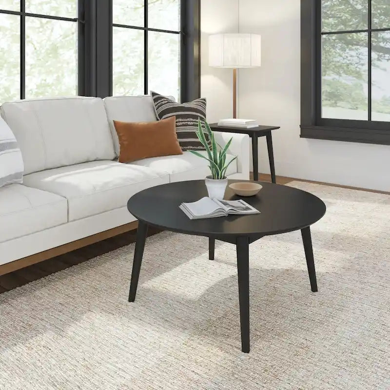 Table basse ronde Mid-Century Modern – Noyer / Noyer de pécan / Noir, 91 cm, 1 personne