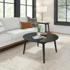 Table basse ronde Mid-Century Modern – Noyer / Noyer de pécan / Noir, 91 cm, 1 personne