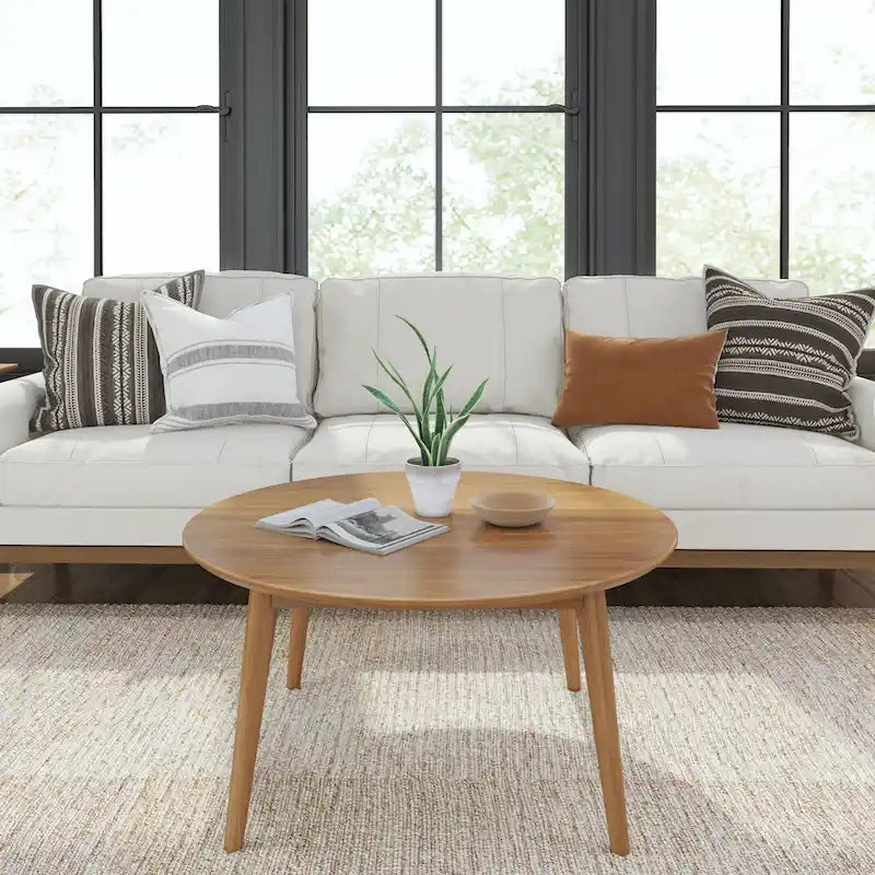 Table basse ronde Mid-Century Modern – Noyer / Noyer de pécan / Noir, 91 cm, 1 personne