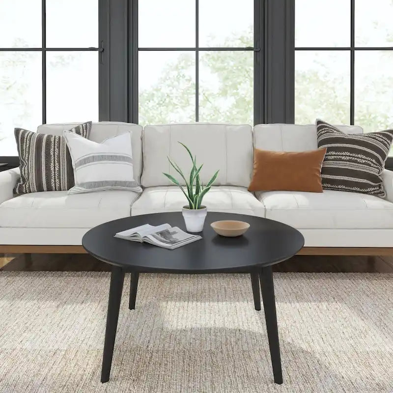 Table basse ronde Mid-Century Modern – Noyer / Noyer de pécan / Noir, 91 cm, 1 personne