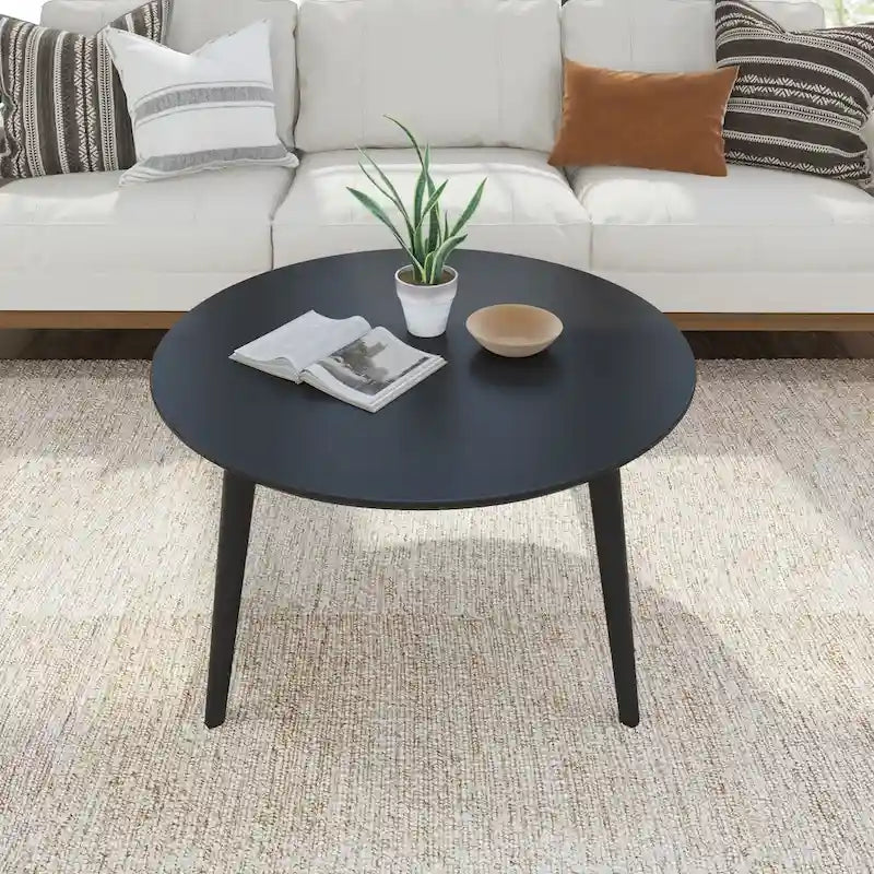 Table basse ronde Mid-Century Modern – Noyer / Noyer de pécan / Noir, 91 cm, 1 personne