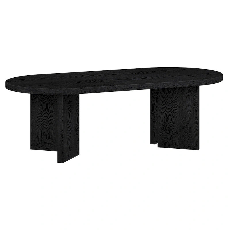 Table basse ovale chêne gris vieilli / grain noir / aulne blanc