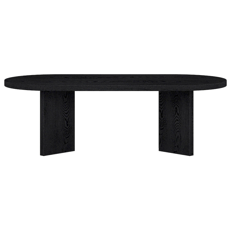 Table basse ovale chêne gris vieilli / grain noir / aulne blanc