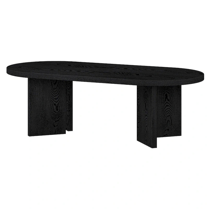 Table basse ovale chêne gris vieilli / grain noir / aulne blanc