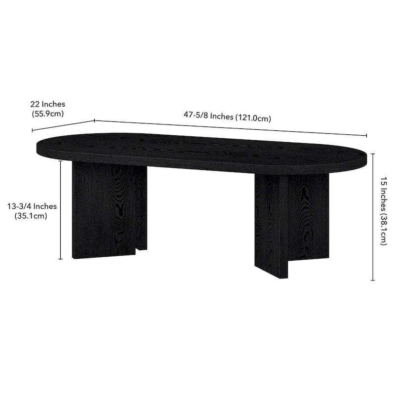 Table basse ovale chêne gris vieilli / grain noir / aulne blanc