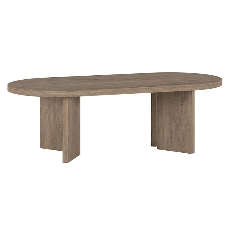 Table basse ovale chêne gris vieilli / grain noir / aulne blanc