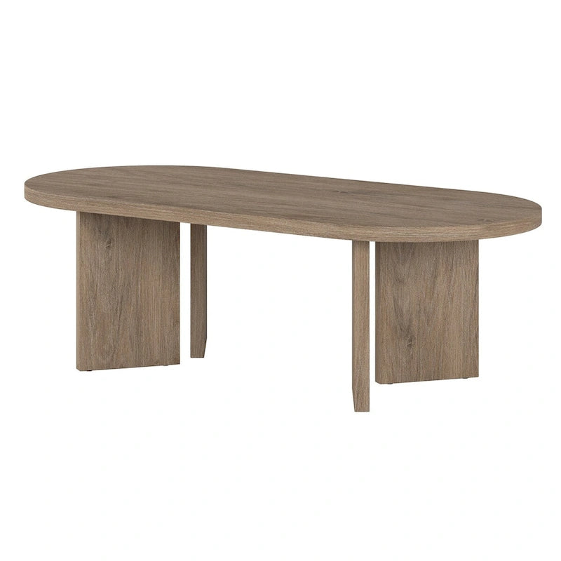 Table basse ovale chêne gris vieilli / grain noir / aulne blanc