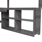 Lit mezzanine grand format blanc/marron antique avec bureau en U, tiroirs et étagères – 1 personne