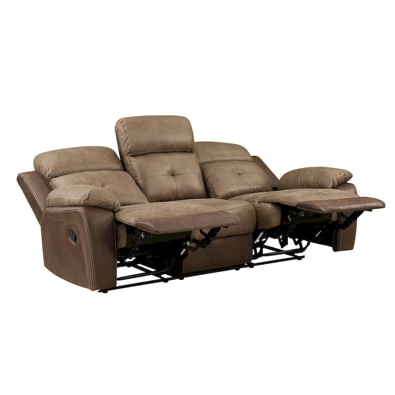 Canapé inclinable manuel double marron, 2 places, revêtement en microfibre