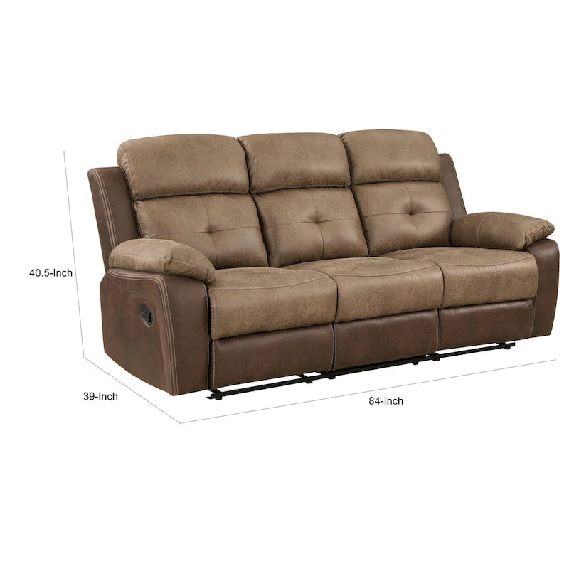Canapé inclinable manuel double marron, 2 places, revêtement en microfibre