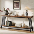 Console 2 niveaux marron et noir, style industriel, assemblage par 1 personne