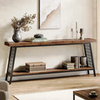 Console 2 niveaux marron et noir, style industriel, assemblage par 1 personne