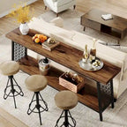 Console 2 niveaux marron et noir, style industriel, assemblage par 1 personne