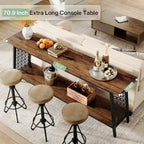 Console 2 niveaux marron et noir, style industriel, assemblage par 1 personne
