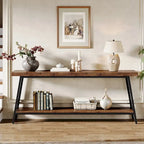 Console 2 niveaux marron et noir, style industriel, assemblage par 1 personne