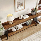 Console 2 niveaux marron et noir, style industriel, assemblage par 1 personne