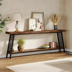 Console 2 niveaux marron et noir, style industriel, assemblage par 1 personne