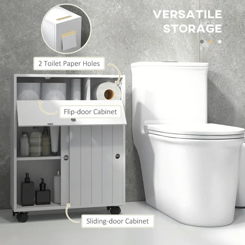 Meuble de rangement de salle de bain fin blanc avec roulettes, utilisation individuelle