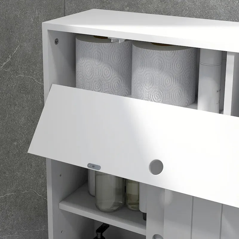 Meuble de rangement de salle de bain fin blanc avec roulettes, utilisation individuelle