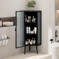 Meuble d'angle à 3 étagères avec porte vitrée – Noir / Blanc, Fer et Verre trempé