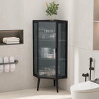Meuble d'angle à 3 étagères avec porte vitrée – Noir / Blanc, Fer et Verre trempé