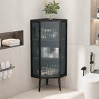 Meuble d'angle à 3 étagères avec porte vitrée – Noir / Blanc, Fer et Verre trempé