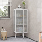 Meuble d'angle à 3 étagères avec porte vitrée – Noir / Blanc, Fer et Verre trempé