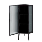 Meuble d'angle à 3 étagères avec porte vitrée – Noir / Blanc, Fer et Verre trempé