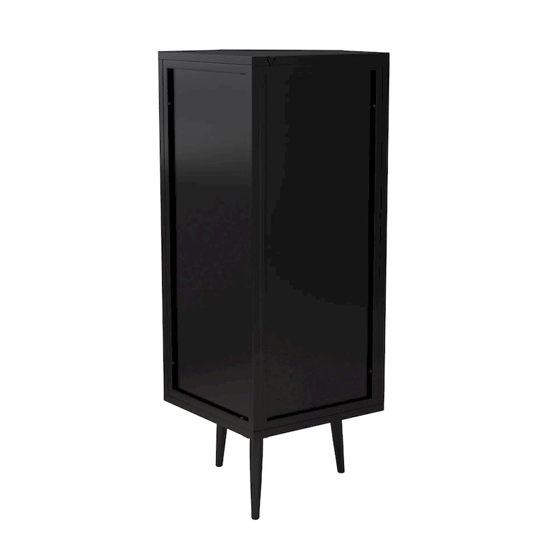 Meuble d'angle à 3 étagères avec porte vitrée – Noir / Blanc, Fer et Verre trempé