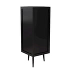 Meuble d'angle à 3 étagères avec porte vitrée – Noir / Blanc, Fer et Verre trempé