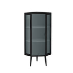 Meuble d'angle à 3 étagères avec porte vitrée – Noir / Blanc, Fer et Verre trempé