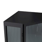 Meuble d'angle à 3 étagères avec porte vitrée – Noir / Blanc, Fer et Verre trempé