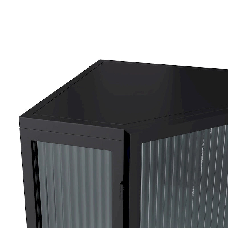 Meuble d'angle à 3 étagères avec porte vitrée – Noir / Blanc, Fer et Verre trempé