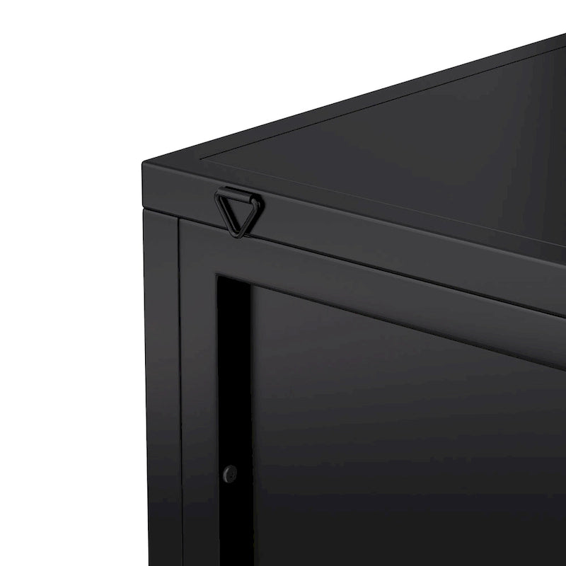 Meuble d'angle à 3 étagères avec porte vitrée – Noir / Blanc, Fer et Verre trempé