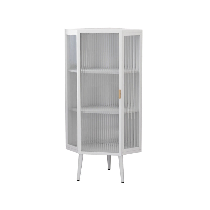 Meuble d'angle à 3 étagères avec porte vitrée – Noir / Blanc, Fer et Verre trempé