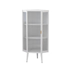 Meuble d'angle à 3 étagères avec porte vitrée – Noir / Blanc, Fer et Verre trempé