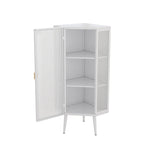 Meuble d'angle à 3 étagères avec porte vitrée – Noir / Blanc, Fer et Verre trempé