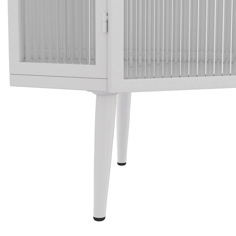 Meuble d'angle à 3 étagères avec porte vitrée – Noir / Blanc, Fer et Verre trempé