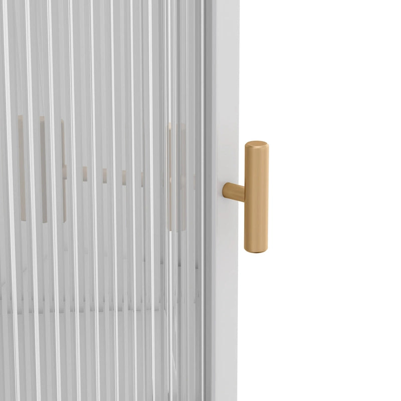 Meuble d'angle à 3 étagères avec porte vitrée – Noir / Blanc, Fer et Verre trempé