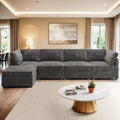 Canapé 3 places en velours gris/noir/beige à assise profonde avec ottoman