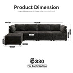 Canapé 3 places en velours gris/noir/beige à assise profonde avec ottoman