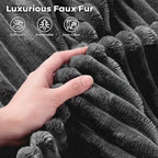 Canapé 3 places en velours gris/noir/beige à assise profonde avec ottoman