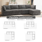 Canapé 3 places en velours gris/noir/beige à assise profonde avec ottoman