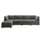 Canapé 3 places en velours gris/noir/beige à assise profonde avec ottoman