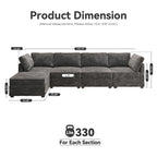 Canapé 3 places en velours gris/noir/beige à assise profonde avec ottoman