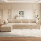 Canapé 3 places en velours gris/noir/beige à assise profonde avec ottoman